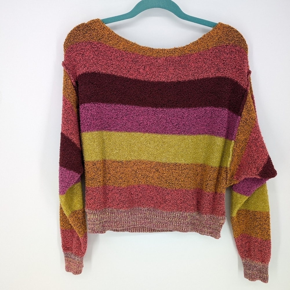 Free People Candyland Striped Cropped Sweater Small Boho Oversized Slouchy - Picture 4 of 5